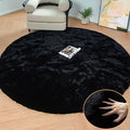 Black Round Area Rug 5ft Washable Faux Fluffy Fur Rug for Bedroom Circle Nursery Rug for Living Room Girl Room Cute Décor (5' (Round) / Black)