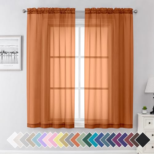 Orange Sheer Curtains 63 Inch Length 2 Panels Set (40"W x 63"L (Pack of 2) / Orange)