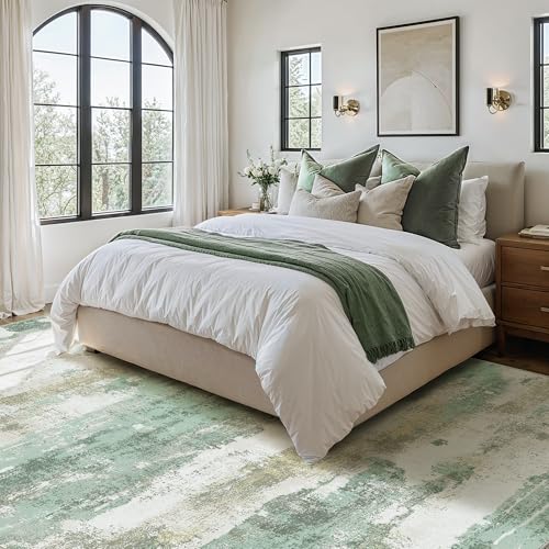 7'6"x9'6" Green Abstract Area Rug (Light Green/Cream / 7'6" x 9'6" (Rectangular))