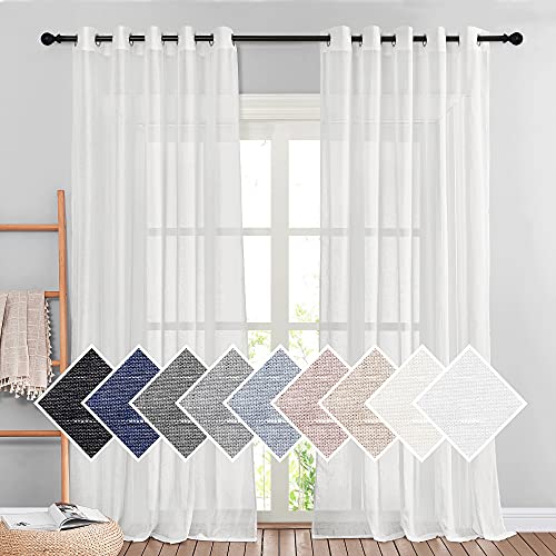 Privacy White Sheer Linen Curtains 96" L (70"W x 96"L (Pack of 2) / White)