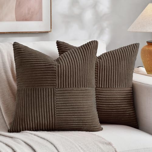 2 Packs Dark Brown Big Decorative Throw Pillow Covers 24x24 Inch for Living Room Couch Bed (Dark Brown / 24" x 24" (Pack of 2))