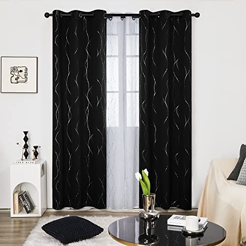 Living Room Curtains 95 Inches Long (Black/Wave Dots / 42"W x 95"L (Pack of 2))
