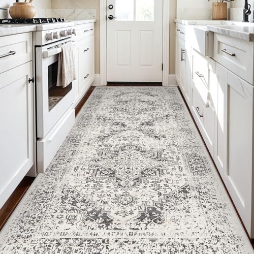 4x8 Washable Hallway Runner Rug (Distressed Grey / 4x8)