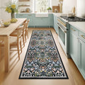 2x6 Washable Runner Rug：Floral Indoor Kitchen Carpet Dark Black (Dark Black / 2' x 6' (Runner))