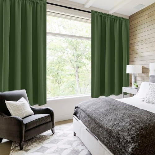Short Blackout Curtains 52 x 36 Inch for Kitchen RV Bunk Olive Green (Olive Green / 52"W x 36"L (Pack of 2))