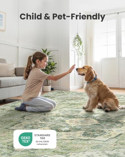 Amada Large 9x12 Washable Area Rug for Living Room (9' x 12' (Rectangular) / Green)
