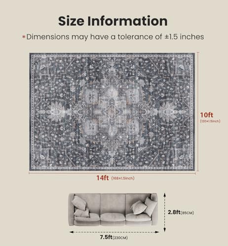Amada Large 10x14 Washable Area Rug for Living Room (10' x 14' (Rectangular) / Gray/Gold)