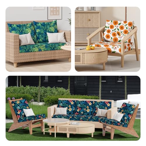 8Pcs Outdoor Cushion Covers (Sunflower / Square-large + Rectangle)