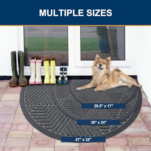 Half Circle Front Door Mat Outside Entrance (Grey / 35" X 23")