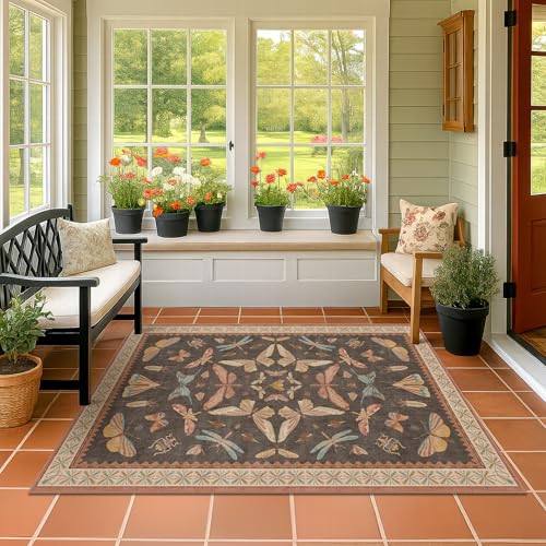 Brown Washable Area Rug for Living Room (4' x 6' (Rectangular) / Tribal Brown)