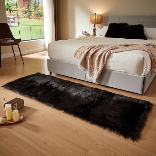 Faux Fur Rug Black Ultra Soft Fluffy Shag Sheepskin Rug (2' x 6' (Rectangular) / Black)
