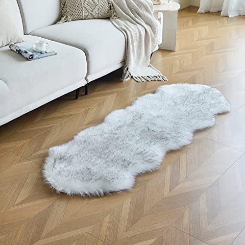 White Black Faux Sheepskin Runner Rugs 2x6 ft (White Black / 2' x 6' (Runner))