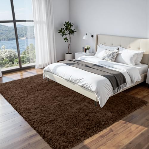 6x9 Fluffy Shag Area Rugs for Living Room Bedroom (Brown / 6' x 9' (Rectangular))