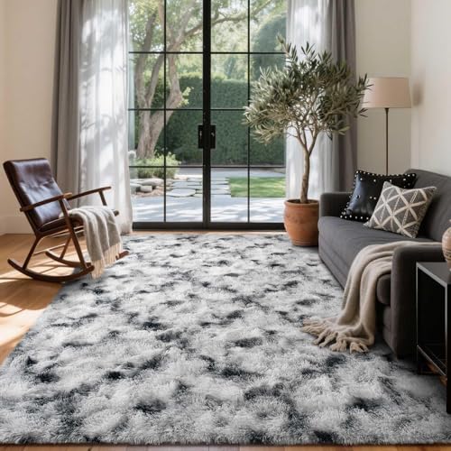 4x6 Ft Shag Area Rug for Bedroom Living Room (Bd Black White 4sm11 / 4' X 6' (Rectangular))