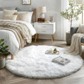 White Furry Round Circle Rug 6Ft for Bedroom Living Room Playroom (White / 6' (Round))