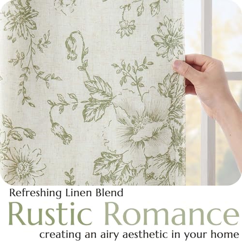 Floral Linen Blackout Curtains for Bedroom 90 Inches Long (Green / 50"W x 90"L (Pack of 2))