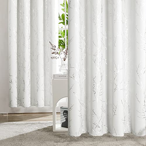 Living Room Curtains 72 Inches Long (Pure White/Tree Branch / 42"W x 72"L (Pack of 2))