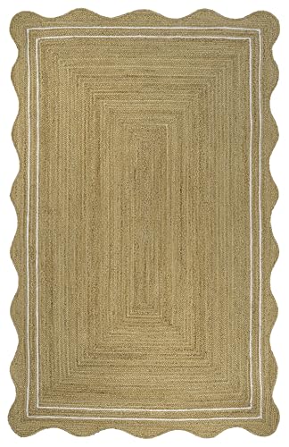 Seaside Cottage Scallop Edge Jute Natural (Natural/White / 3' x 5' (Rectangular))