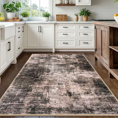 Abstract Area Rugs 5x7 Ft Washable Rugs for Living Room (Brown/Rust / 5' x 7' (Rectangular))