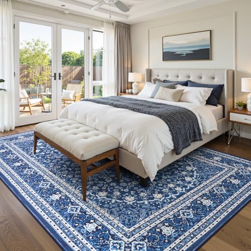 8x10 Area Rugs for Living Room (Oriental Dark Blue / 8' X 10' (Rectangular))