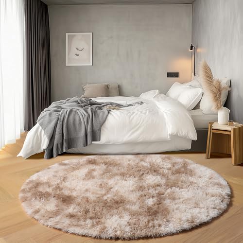 Tie Dye Beige Round Area Rugs 5ft (Tie-dyed Light Beige / 5' (Round))