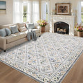 Large Area Rugs 10x13 Washable Rug for Spring Farmhouse Floral Carpet Grey Beige Soft Non Slip Low Pile Faux Wool Stain Resistant for Bedroom Kitchen Bathroom Laundry (Grey/Beige / 10' x 13' (Rectangular))