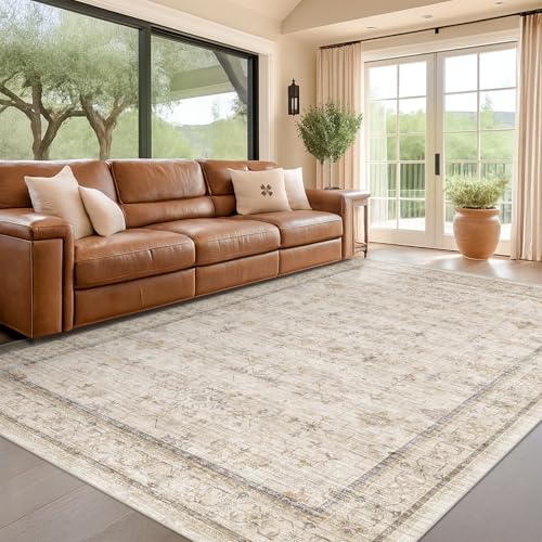 Washable Ivory 5x7 Rug for Bedroom (5' x 7' (Rectangular) / Light Sand Beige)