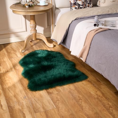 Ultra Soft Fluffy Shaggy Area Rug Faux Fur Rug Chair Cover Seat Pad Fuzzy Area Rug for Bedroom Floor Sofa Living Room (Darkgreen / 2' x 3' (Sheepskin))