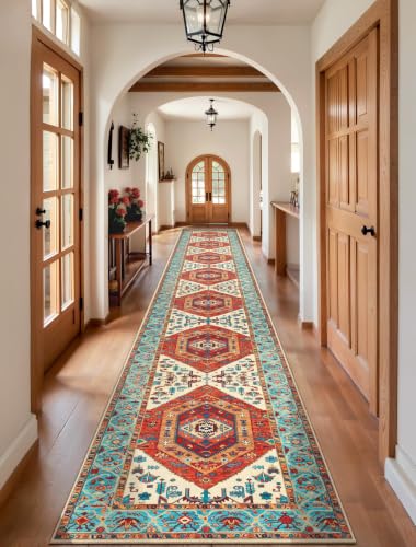 2'6"x18' Washable Non Slip Boho Runner Rug for Hallway (Orange/Multi / 2'6" x 18' (Runner))
