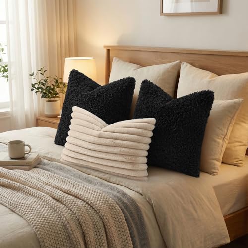 Sherpa Decorative Throw Pillow Covers 18x18 Set of 2 Black (Black / 18" x 18" (Pack of 2))