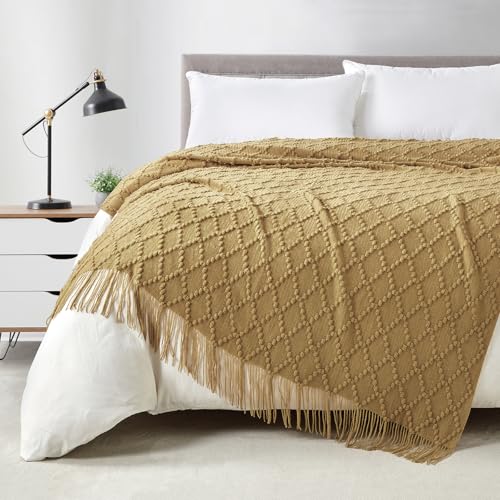 Mustard Throw Blanket 50 x70 Inch Jacquard Throw Knitted Blanket (Jacquard-mustard / 50"x70")