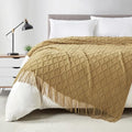 Mustard Throw Blanket 50 x70 Inch Jacquard Throw Knitted Blanket (Jacquard-mustard / 50"x70")