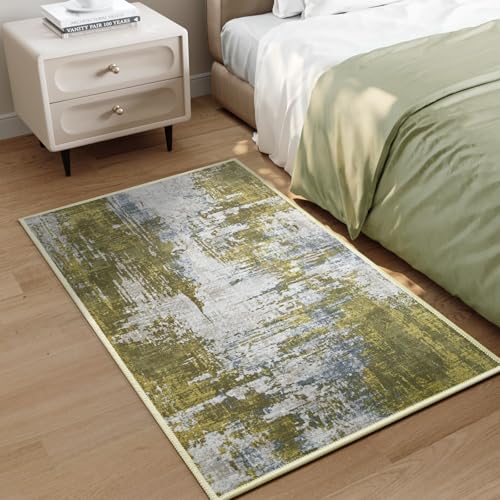 Entrance Rugs Indoor 2x3 Green Entry Rug Washable Abstract Small Area Rug Non (Green / 2' x 3' (Rectangular))