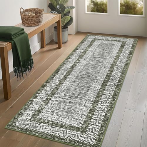 2.5x8 Modern Washable Runner Rug Non Slip Washable Floor Carpet (Green / 2.5' x 8' (Runner))