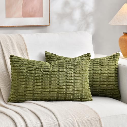 4 Packs Decorative Throw Pillow Covers for Living Room Couch Bed (24" x 12" (Pack of 4) / Moss Green)