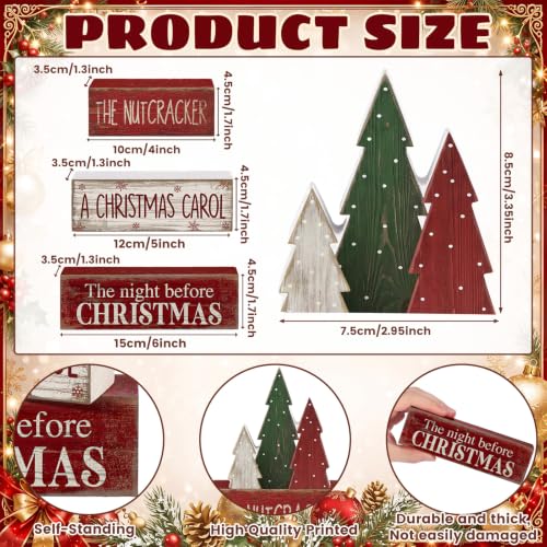 4 Pcs Christmas Table Decorations Rustic Christmas Tree Stacked Wooden Signs Decor Red Green and White Winter Tiered Tray Decor Xmas Table Centerpiece Farmhouse for Home Kitchen Shelf (Rustic Christmas Tree Cute)