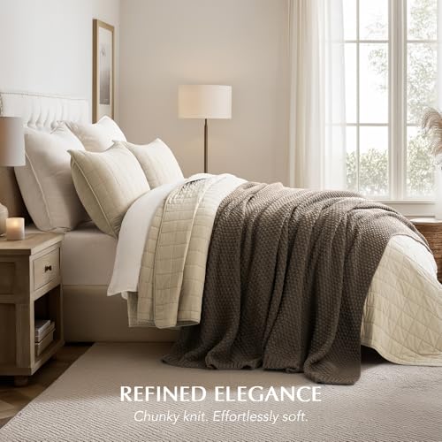 HOME Chunky Chenille Knit Throw Blanket (Mocha Brown / 108" X 92")