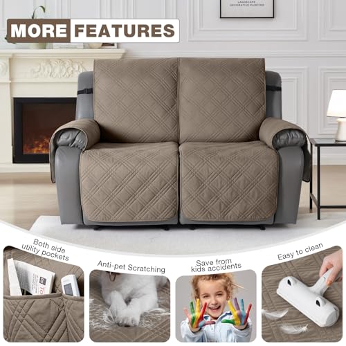 100% Waterproof Loveseat Recliner Covers 2 Seater (Gray Taupe / 2 Seater Standard)