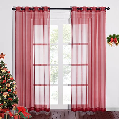 Voile Sheer Curtains (Haute Red / 54"W x 84"L (Pack of 2))