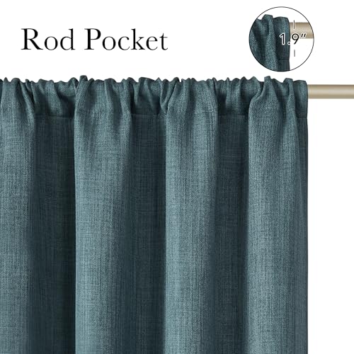 Greyish Blue Room Darkening Rod Pocket Curtains 63 inch Length (Linen Greyish Blue / 42"W x 63"L (Pack of 2))
