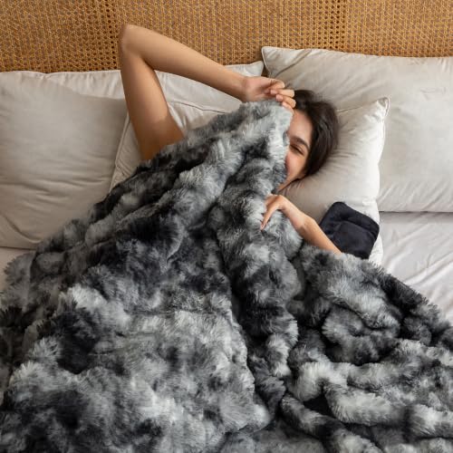 Soft Bubble Faux Fur Throw Blanket (Tie-dye Light Grey / 60“x80”)