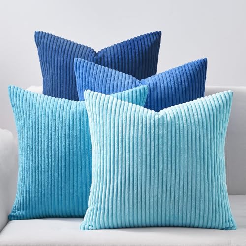 Decorative Throw Pillow Covers Cushion Cases (Lightblue / 22" x 22" (Pack of 4))