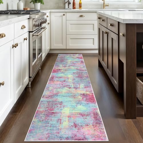 Abstract Runner Rug 2x8 Ft Washable Runners for Hallways (Multi Pink / 2' x 8' (Rectangular))