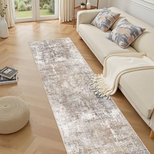 2x10 Washable Runner Rug for Hallway (Brown/Grey/Red / 2' x 10' (Runner))