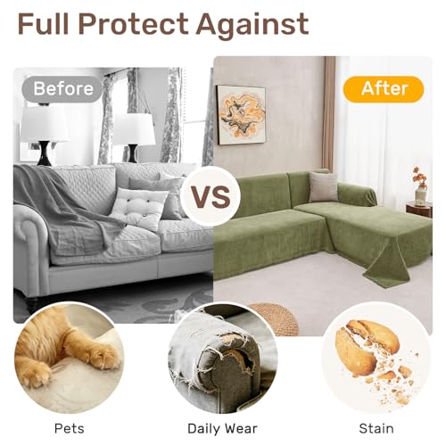 2 Pieces Sectional Couch Covers L Shaped Cover XXL Green (Green / 71"×118"+71"×118")