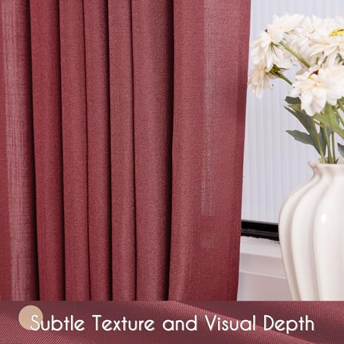 Burgundy Curtains for Living Room Back Tab Modern Farmhouse Semi Sheer Burgundy Curtains 120 inches Long 2 Panels Set Muted Neutral Window Curtain for Dining Room Bedroom 52x120 (Burgundy / 52"W x 120"L (Pack of 2))