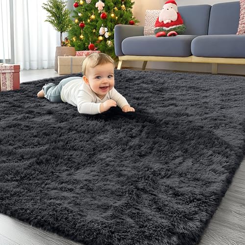 Area Rugs for Living Room Bedroom (4x5.9 Ft / Black)