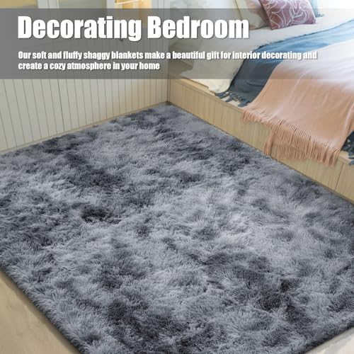 Ultra Soft Fluffy Area Rugs for Bedroom Living Room (Mottling Black / 10' x 14' (Rectangular))