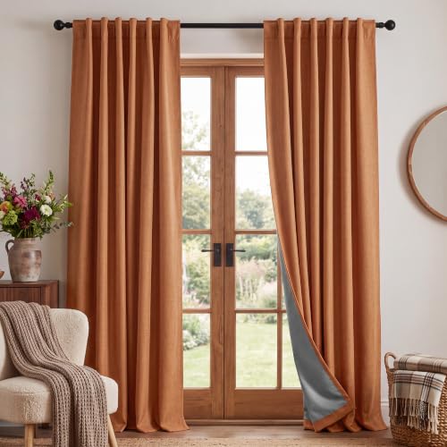 Burnt Orange Total Blackout Curtains 90 Inch Long for Dining (Burnt Orange / 52"W x 90"L (Pack of 2))