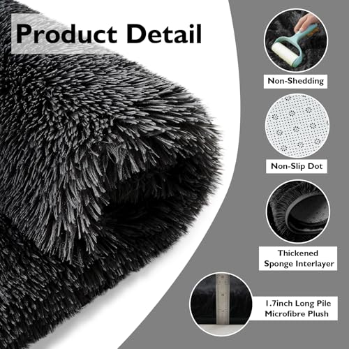 Ultra Soft Fluffy Area Rugs for Bedroom Living Room (Black / 10' x 12' (Rectangular))
